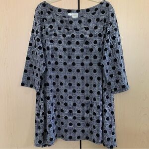 Chico's Women's 3/4 Sleeve Boat Neck Tunic Top Polka Dot Black White Size 3 (XL)